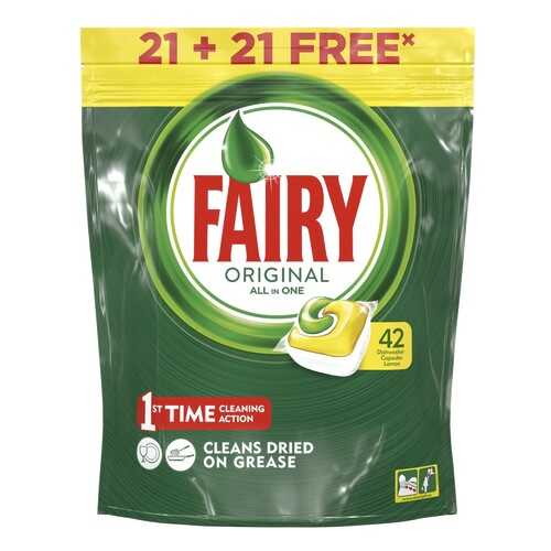 Капсулы для посудомоечной машины Fairy Original All In One Лимон 21+21 (42 штуки) в Уютерра