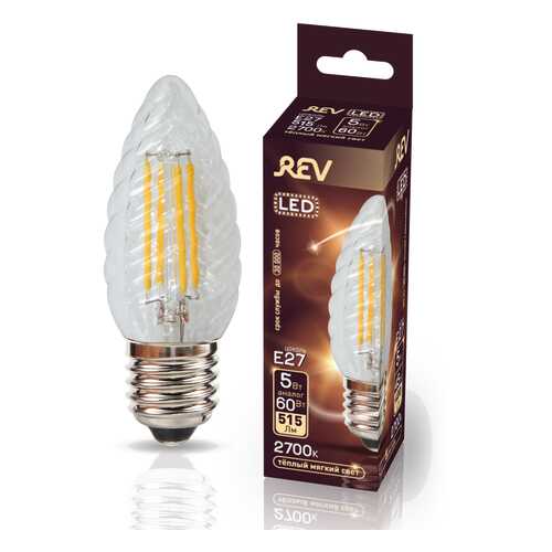 Лампа светодиодная REV FILAMENT свеча витая TC37 E27 5W, 2700K, DECO Premium, теплый свет в Уютерра