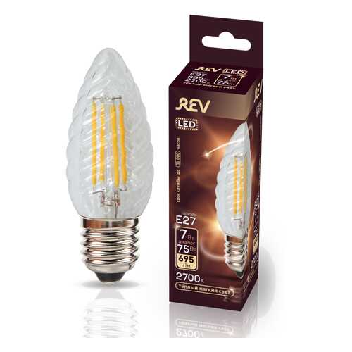 Лампа светодиодная REV FILAMENT свеча витая TC37 E27 7W, 2700K, DECO Premium, теплый свет в Уютерра