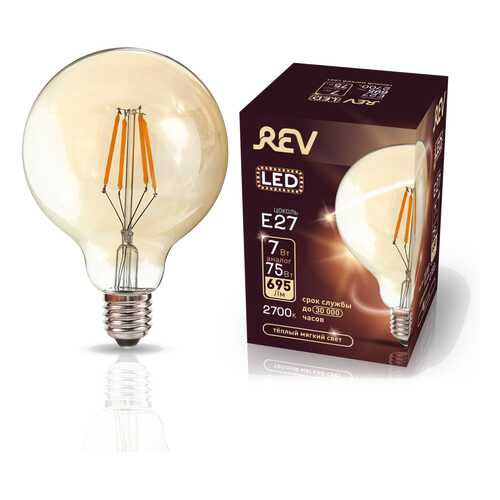 Лампа светодиодная REV VINTAGE Filament шар G95 E27 7W, 2700K, DECO Premium, теплый свет в Уютерра