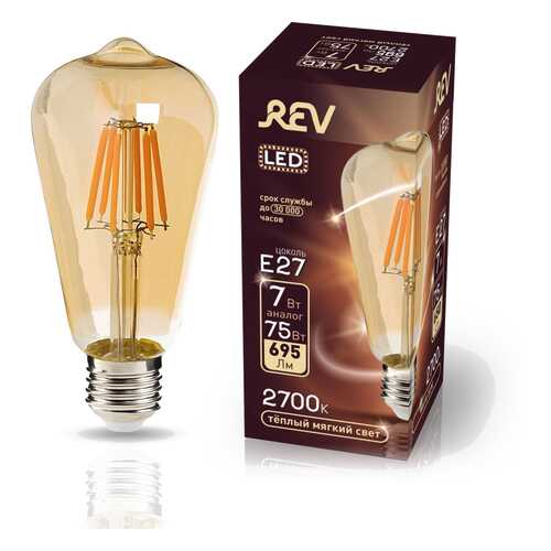 Лампа светодиодная REV VINTAGE Filament ST64 E27 7W, 2700K, DECO Premium, теплый свет в Уютерра