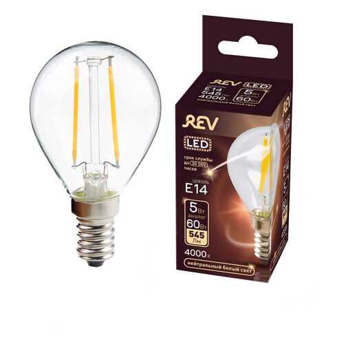 Лампочка светодиодная FILAMENT, шар E14 5W 4000K DECO Premium нейтральный свет в Уютерра